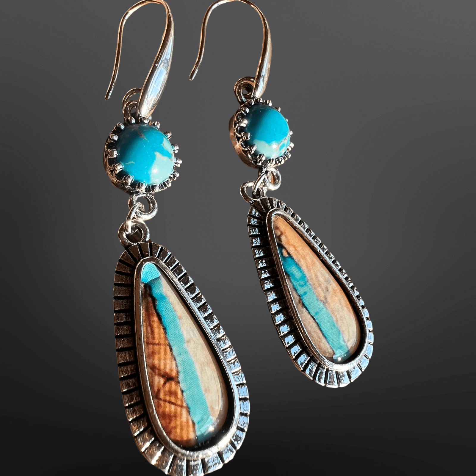 Faux Turquoise Ribbon Cut Earrings - The Farmstead Workshop