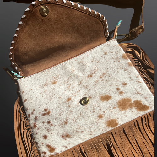 Cowhide Embossed Leather Fringe Handbag