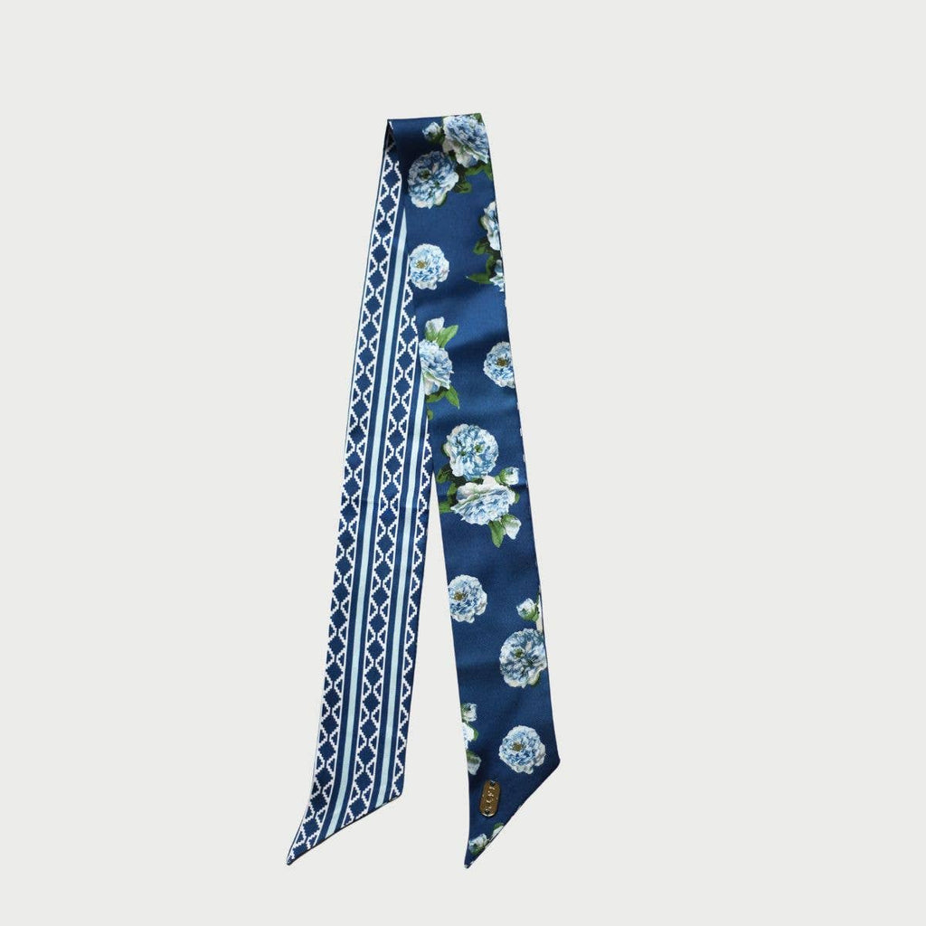 Navy Aztec Floral Silk Twilly Scarf