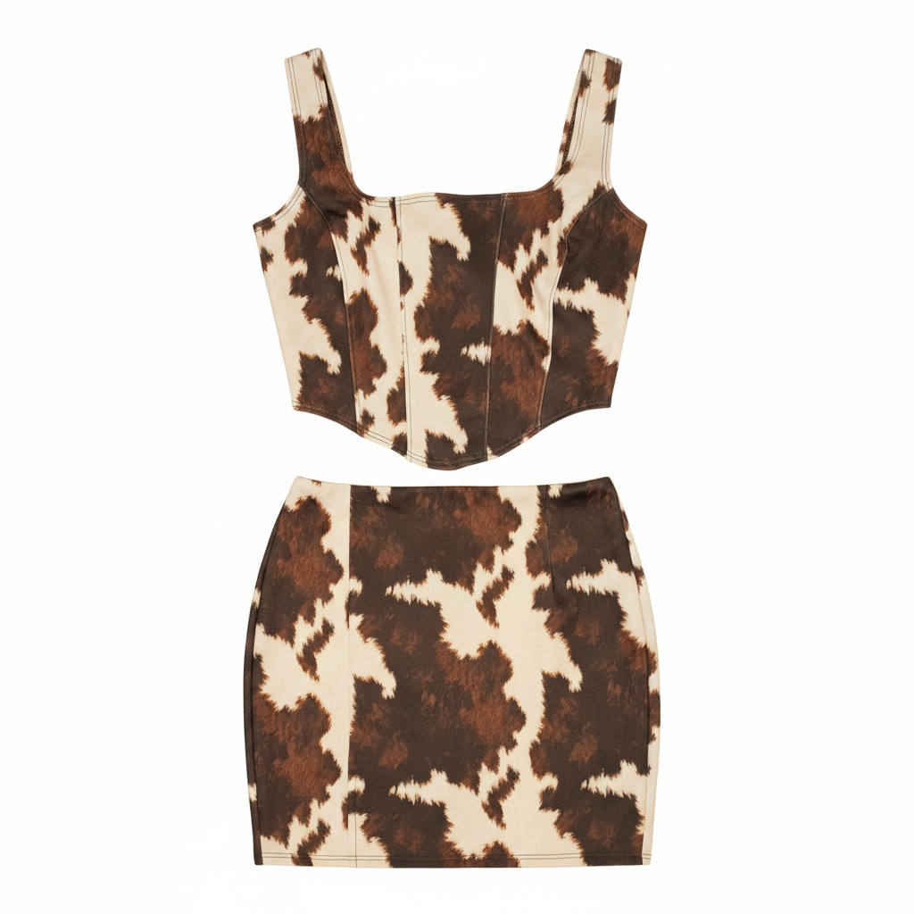Cow Print Corset Top and Mini Skirt Set