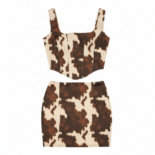 Cow Print Corset Top and Mini Skirt Set