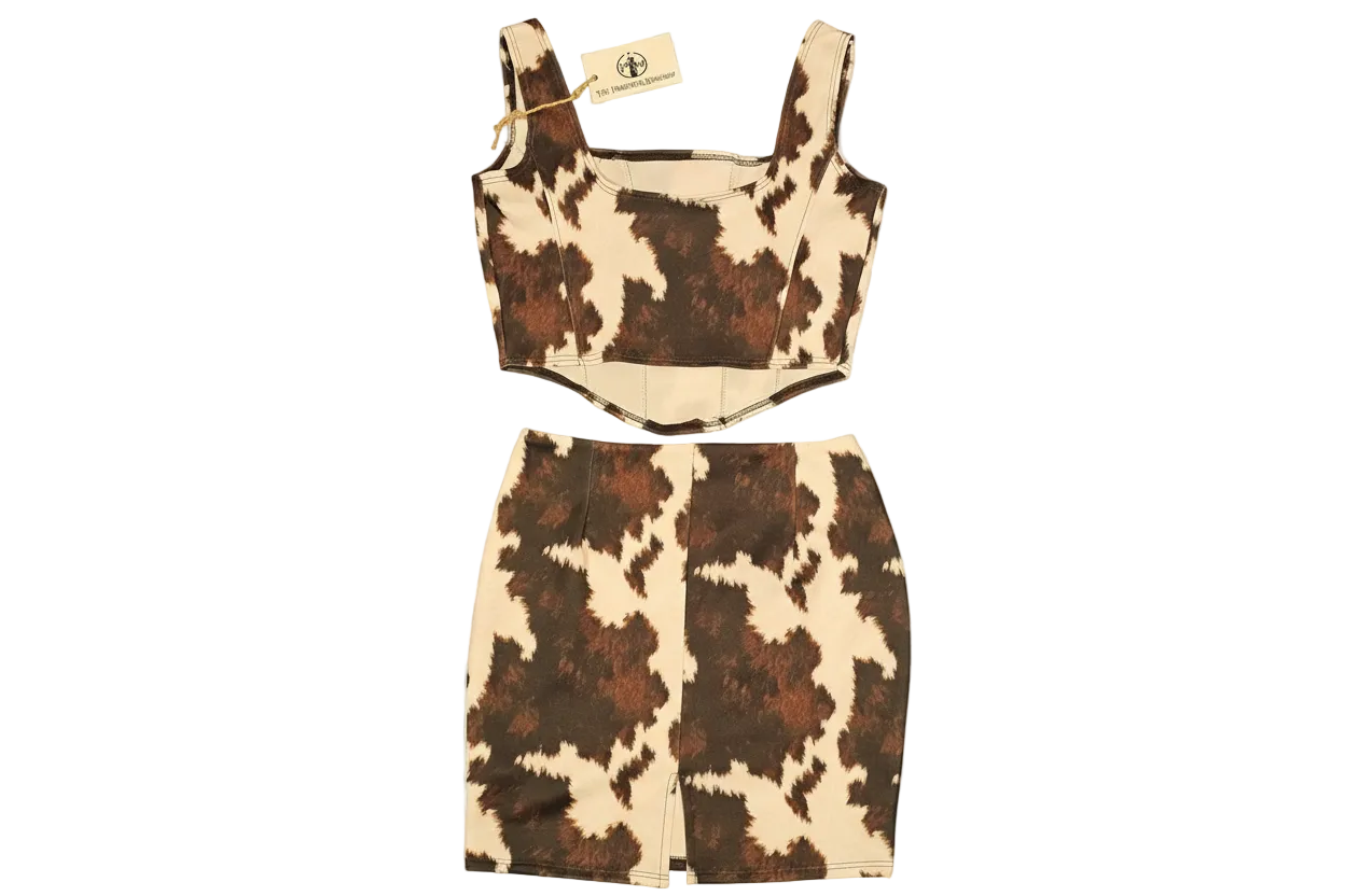 Cow Print Corset Top and Mini Skirt Set