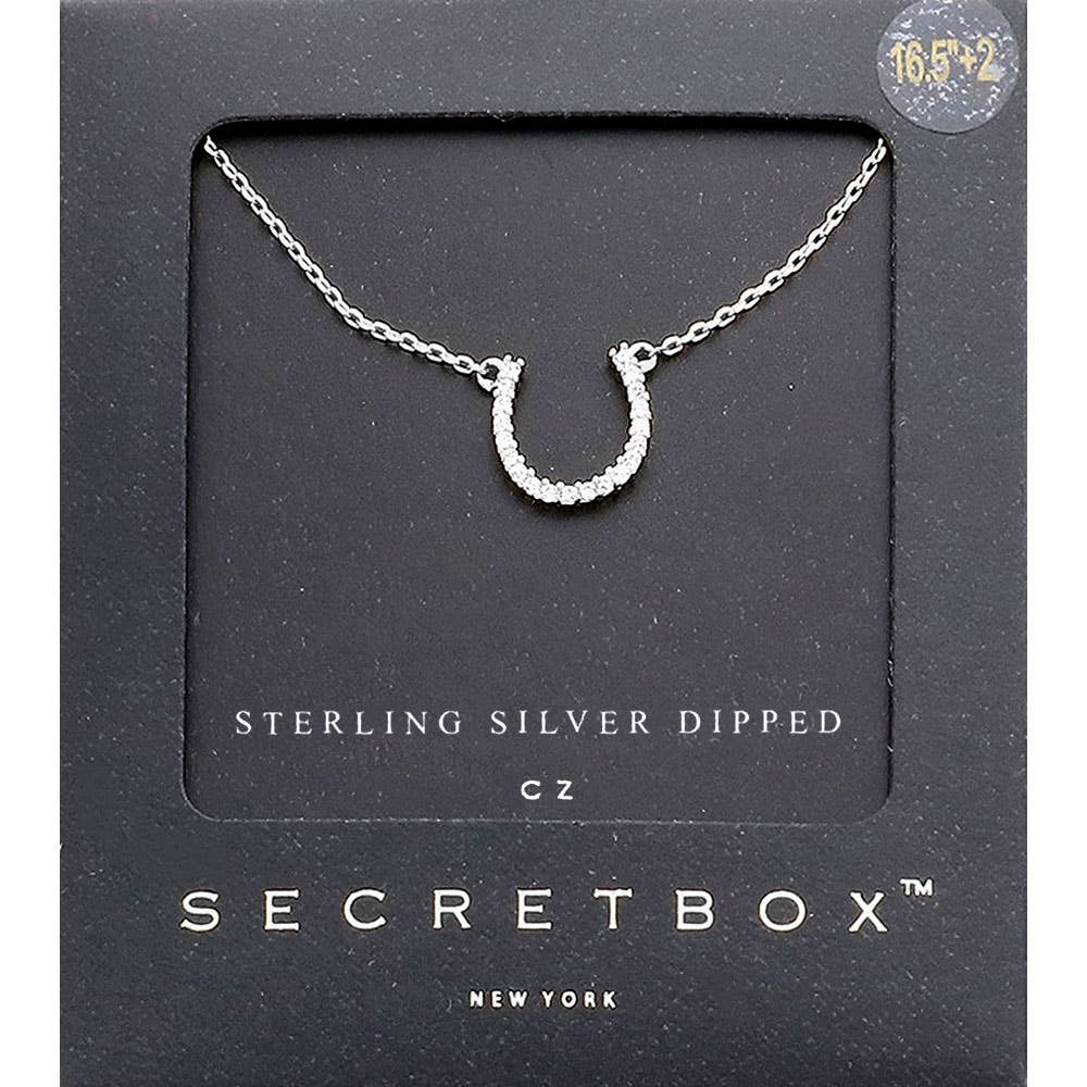 Sterling Silver Dipped CZ Horseshoe Pendant Necklace