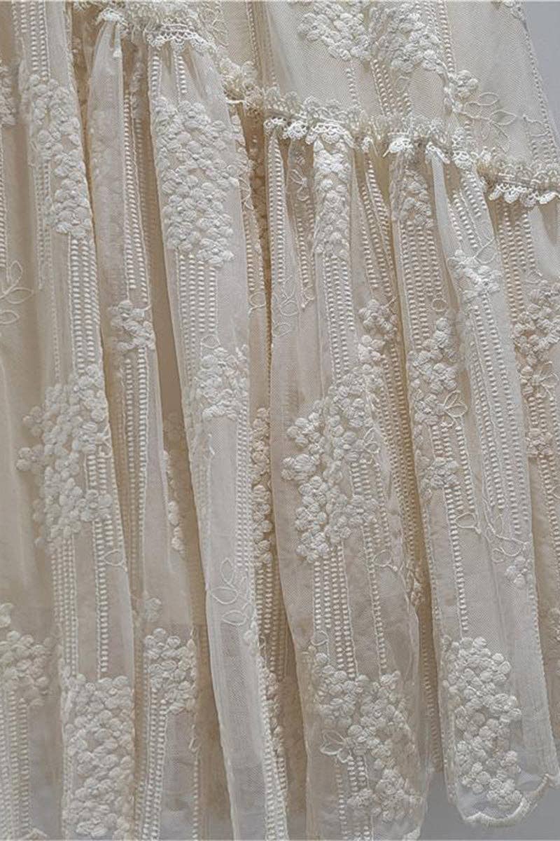 Embroidery and Lace Tiered Maxi Skirt
