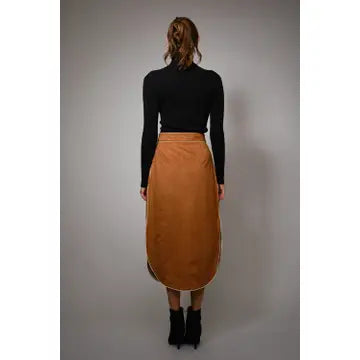 Suede Embroidered Patch Midi Skirt