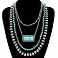Turquoise Bar Pendant Western Layered Beads Necklace