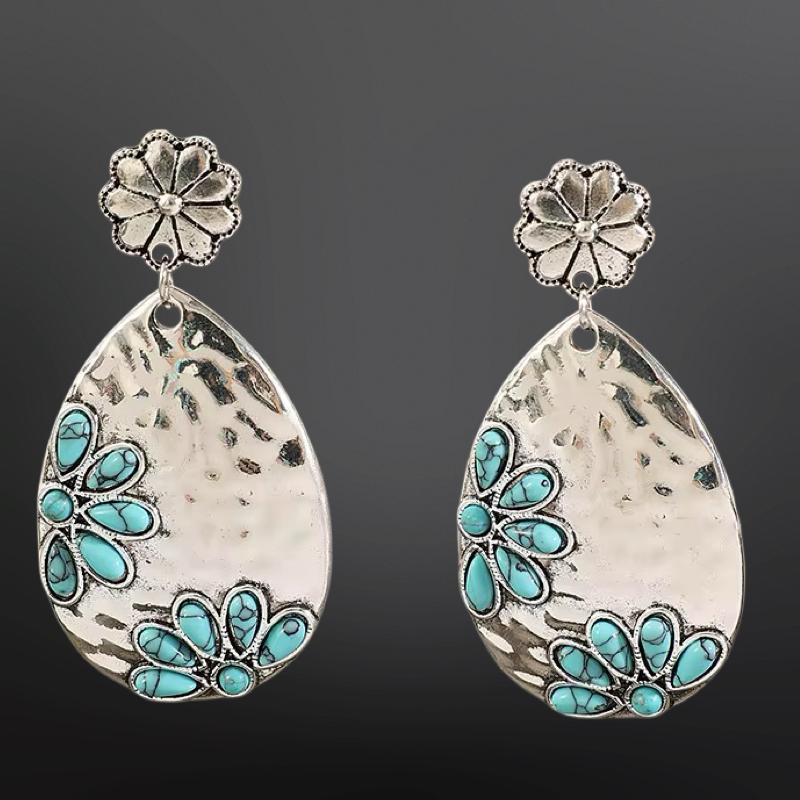 Turquoise Flower Western Earrings