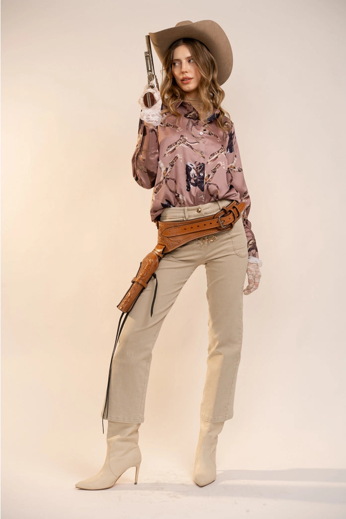 Satin Western Vintage Print Shirt