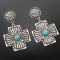Vintage Look Southwestern Faux Turquoise Cross Earrings