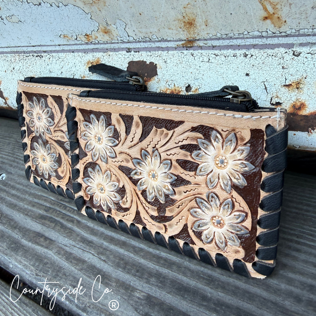 Stella Tooled Leather Zipper Wallet
