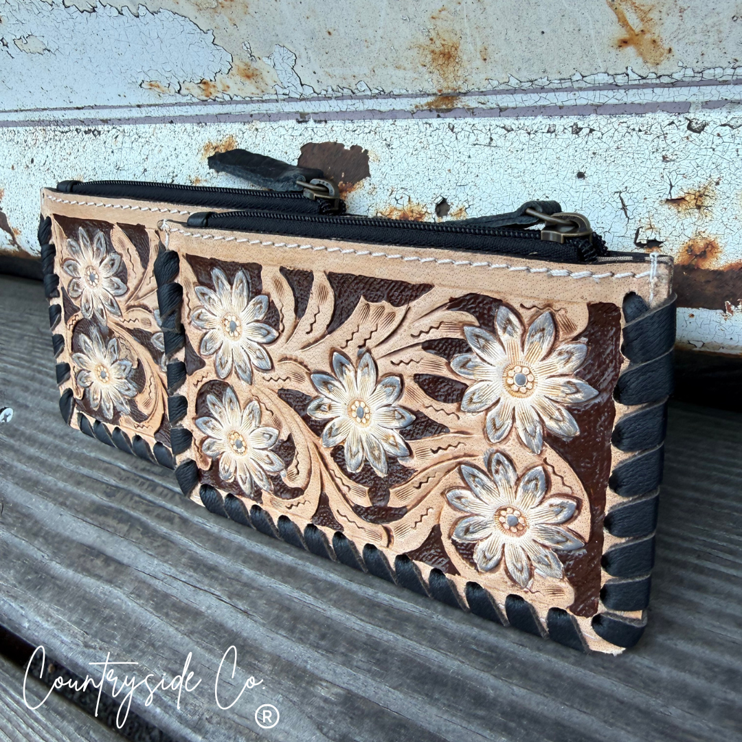Stella Tooled Leather Zipper Wallet