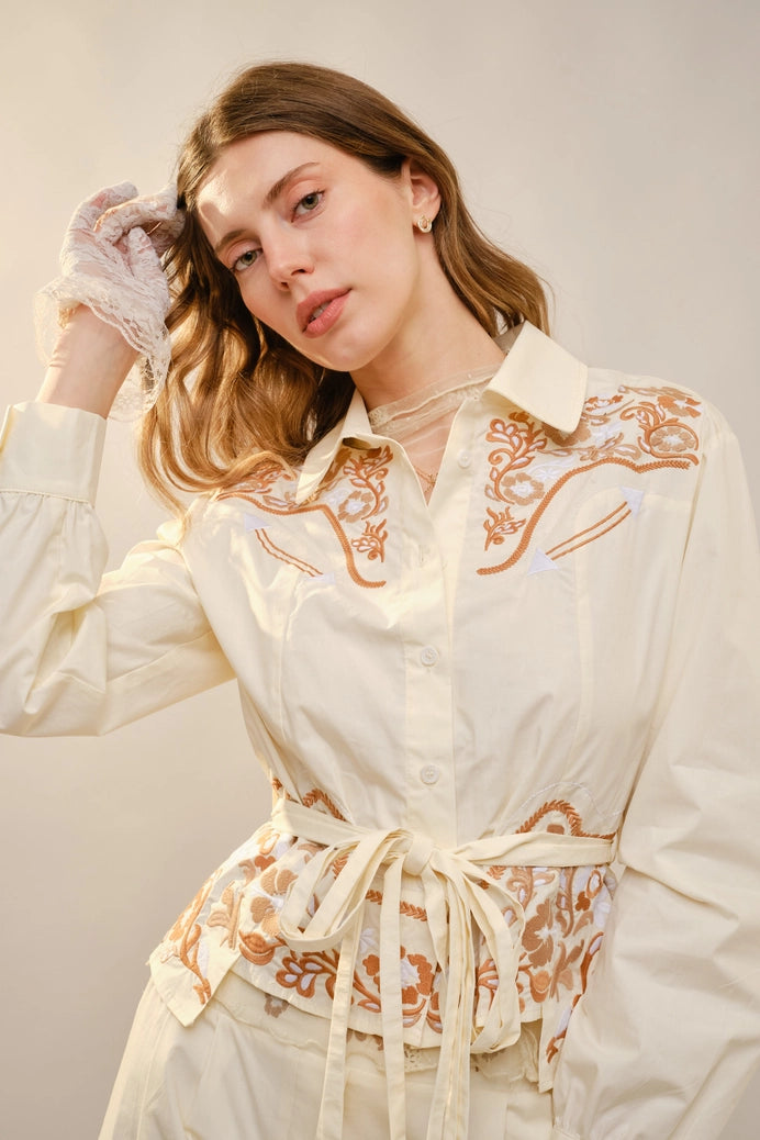 Embroidered Poplin Yoke Shirt