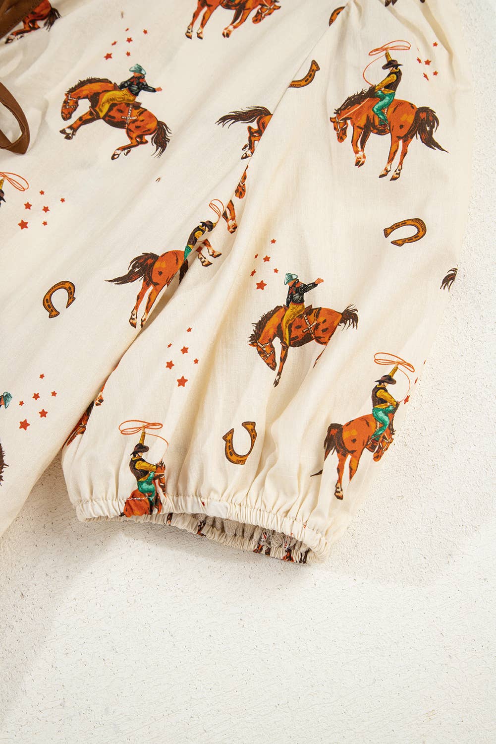 Western Cowboy Print Puff Sleeve Bowknot Babydoll Blouse