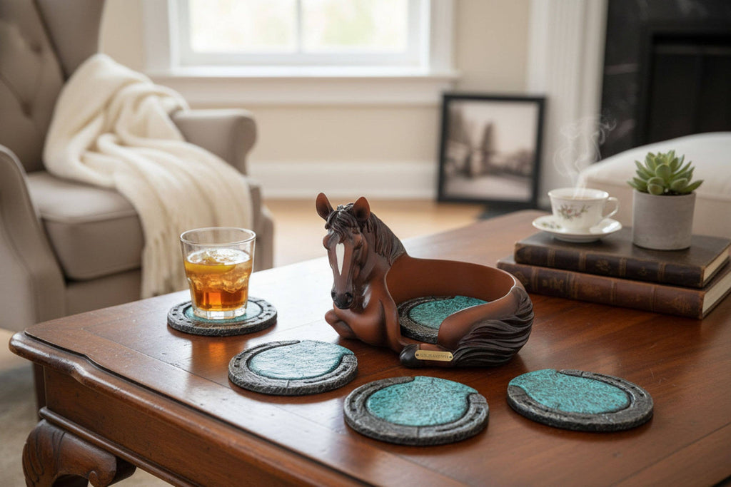 Horse with Turquoise colored Horseshoes Coasters