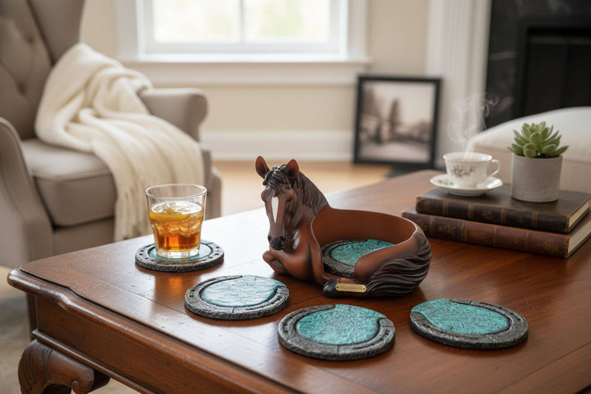 Horse with Turquoise colored Horseshoes Coasters