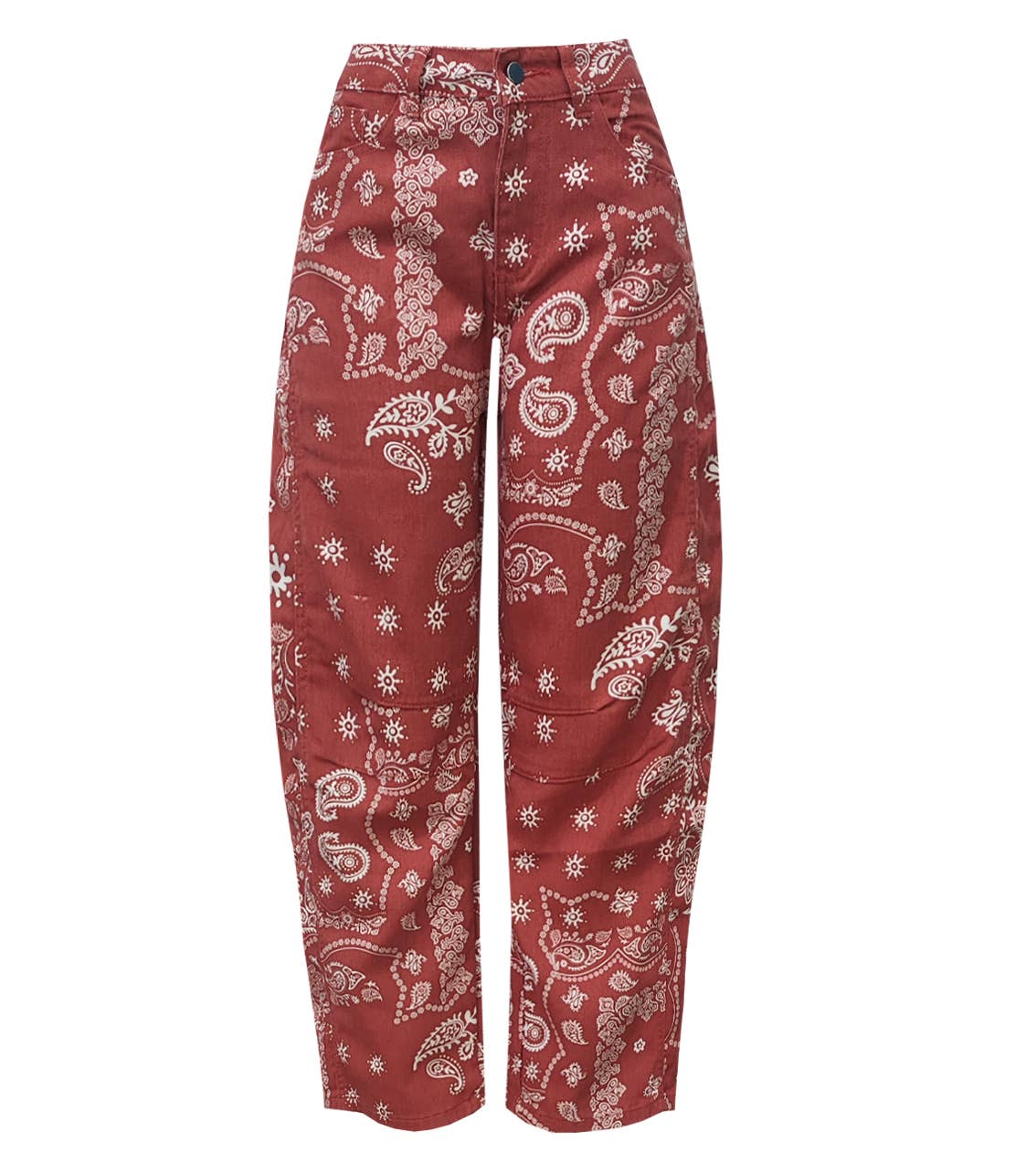 Western Barrel Leg Vintage Bandana Print Jeans