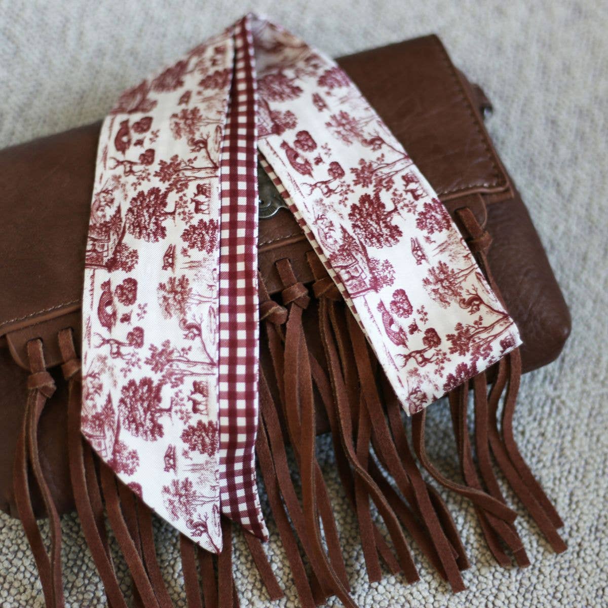 Burgundy Forest Toile Silk Twilly Scarf