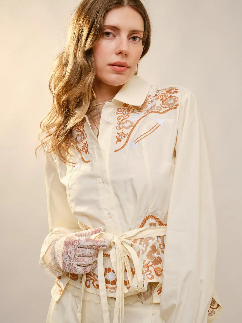 Embroidered Poplin Yoke Shirt