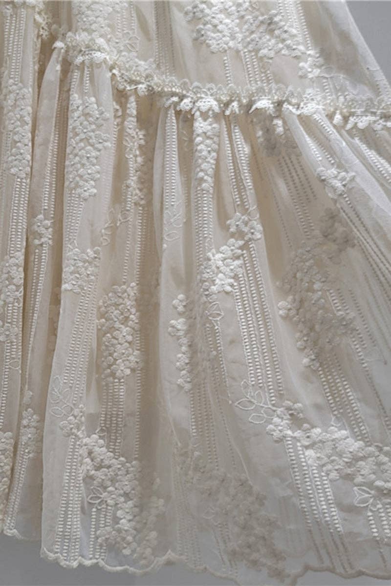Embroidery and Lace Tiered Maxi Skirt