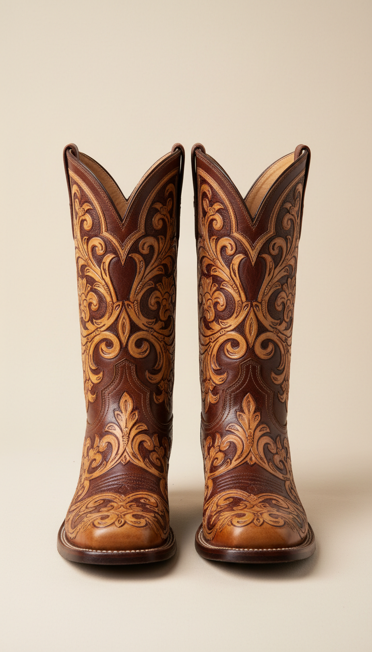 Hand-tooled leather equestrian boots