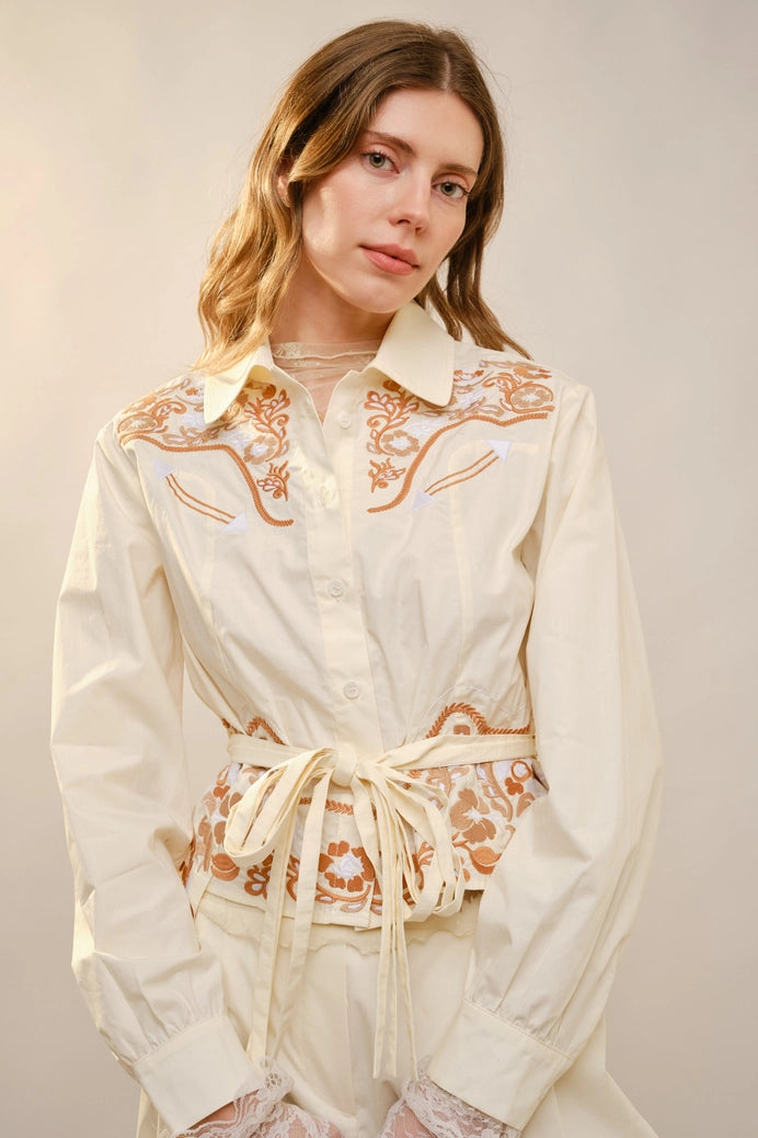 Embroidered Poplin Yoke Shirt