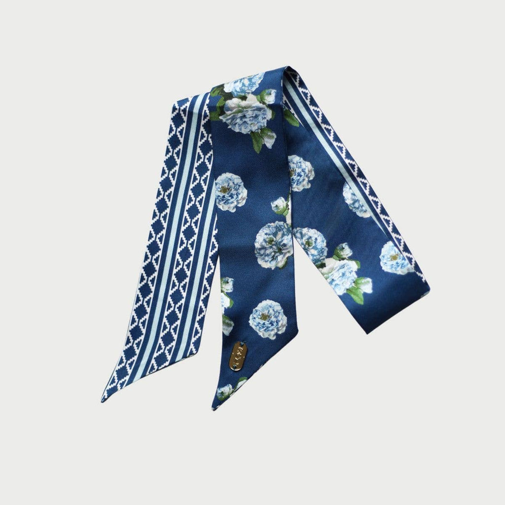 Navy Aztec Floral Silk Twilly Scarf