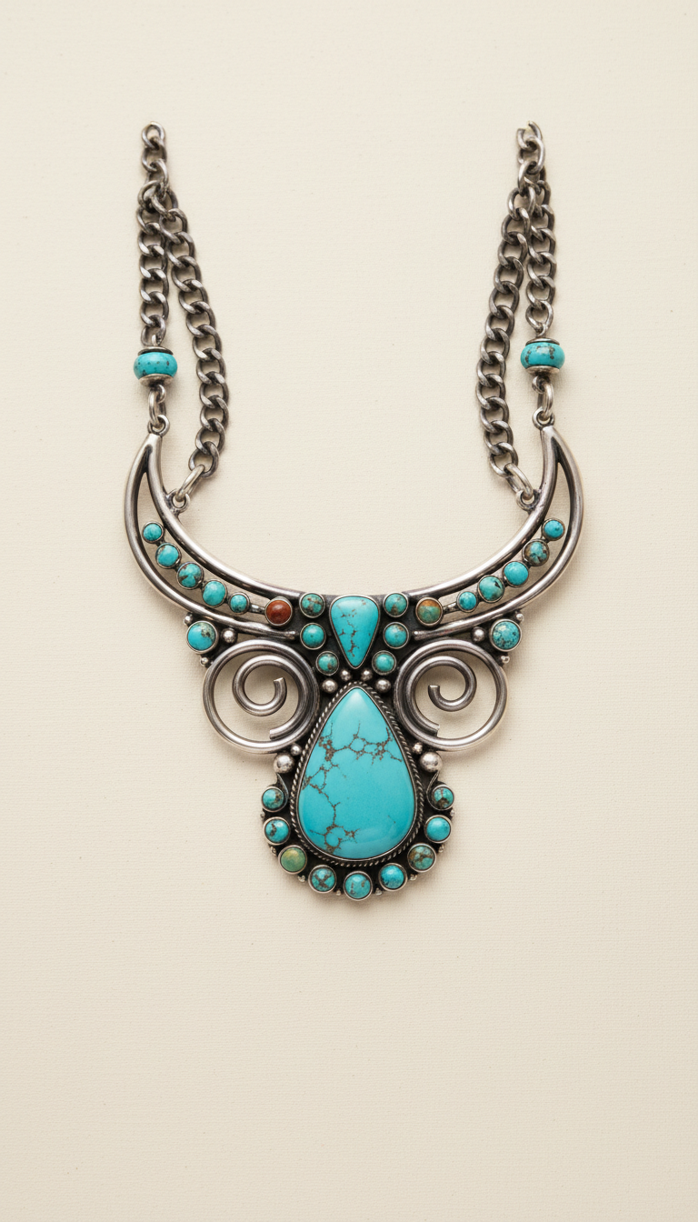 Silver turquoise statement necklace
