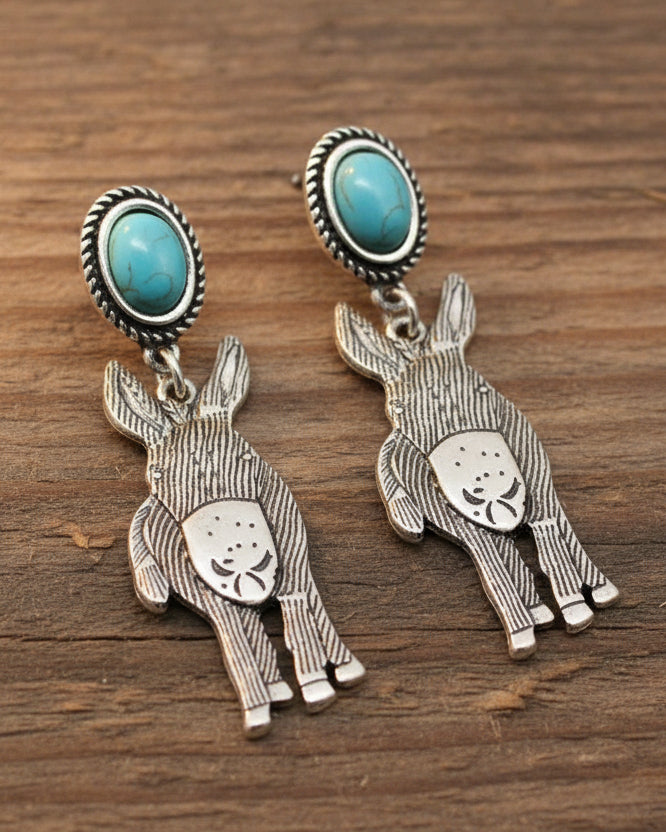 Western Mule / Donkey with Turquoise Stone Earrings