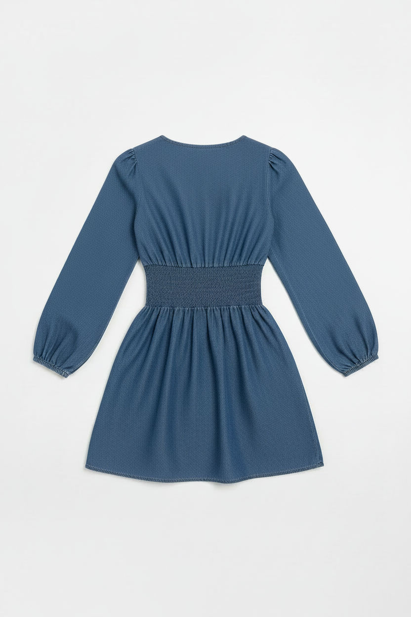 Peplum Lace Up Dress in Denim Blue