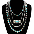 Southwestern Bar Pendant Western Layered Beads Necklace