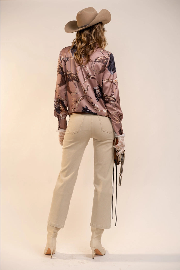 Satin Western Vintage Print Shirt