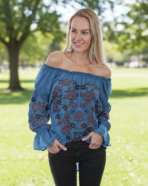 Avalanche Blue Peasant Top - The Farmstead Workshop