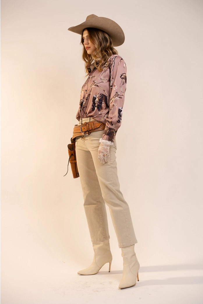 Satin Western Vintage Print Shirt