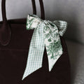 Sage Moss Floral Gingham Silk Twilly Scarf
