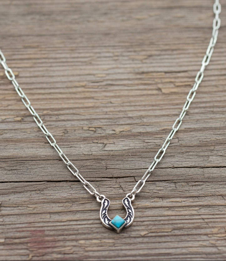 Horseshoe Necklace with Imitation Turquoise Stone