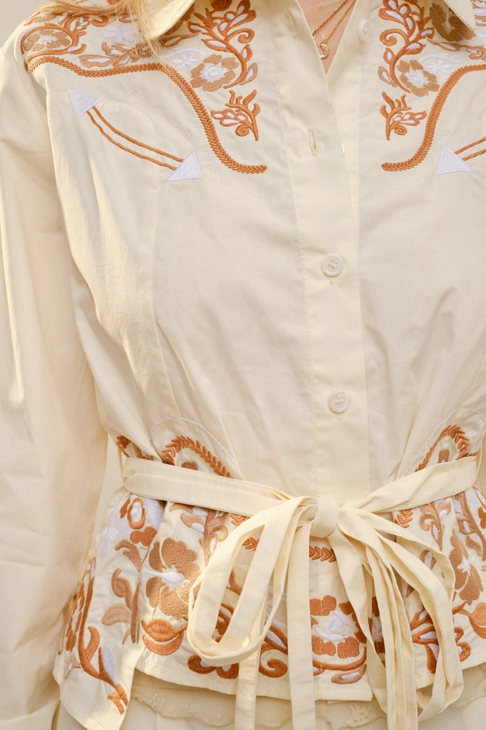 Embroidered Poplin Yoke Shirt