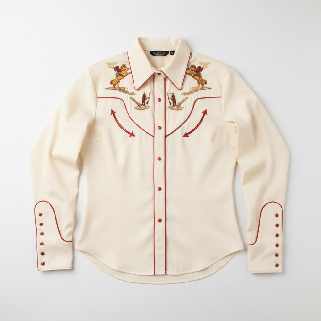 Cream western-style shirt with embroidery 