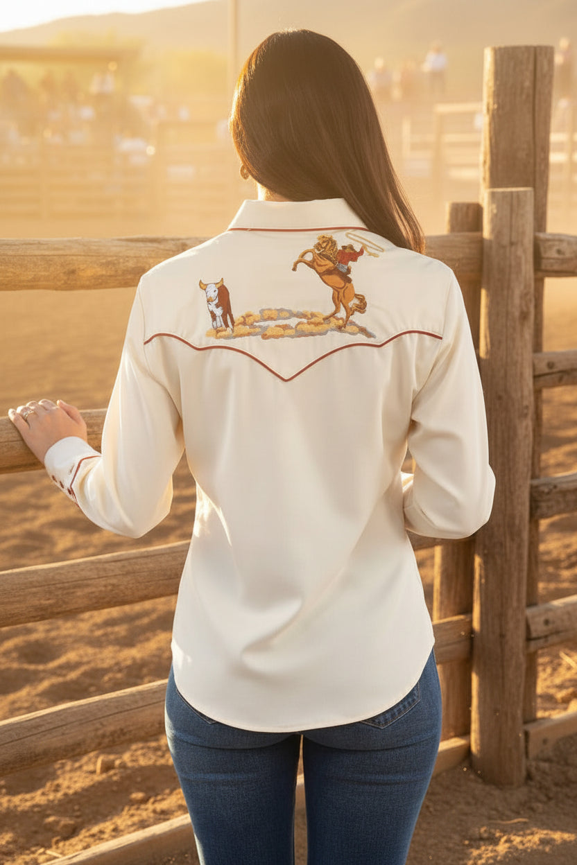Cattle Roper Embroidered Pearl Snap - The Farmstead Workshop
