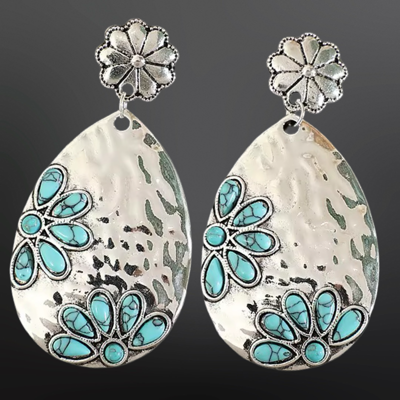 Turquoise Flower Western Earrings