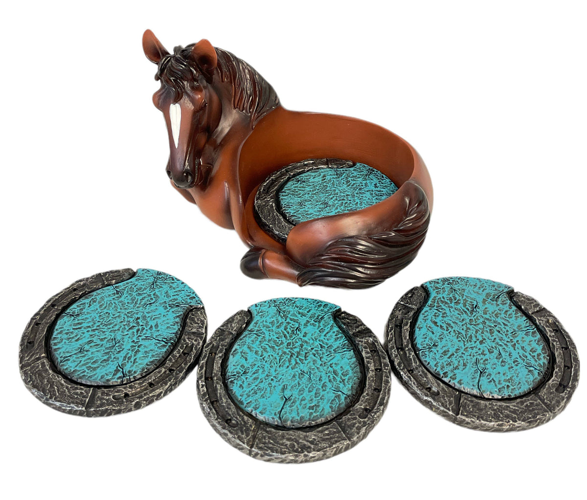 Horse with Turquoise colored Horseshoes Coasters