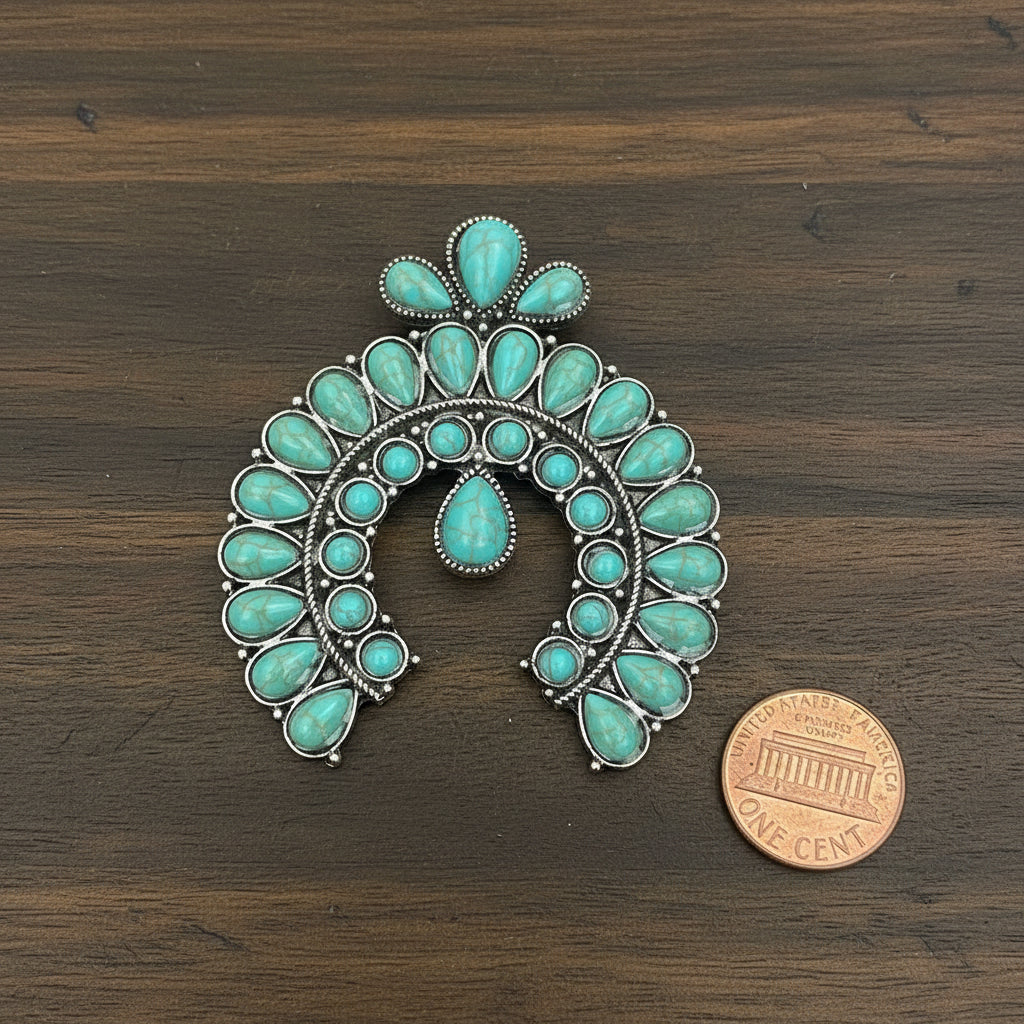 Blue Turquoise Stones Squash Blossom Scarf / Wild Rag Slide