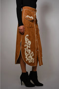 Suede Embroidered Patch Midi Skirt