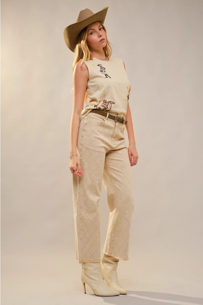 Western Motif Embroidered Sleeveless Top