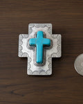 Blue Turquoise Cross with Silver base Scarf / Wild Rag Slide