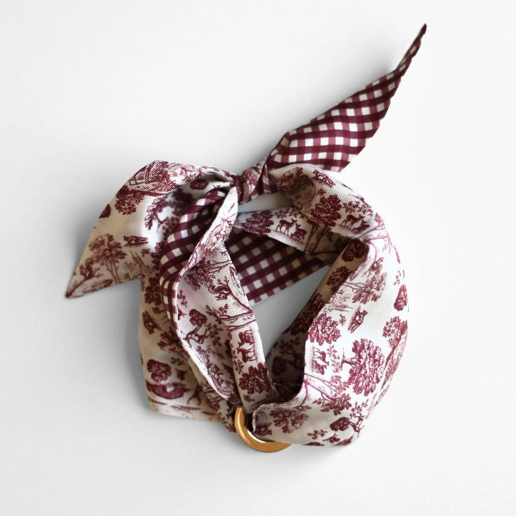 Burgundy Forest Toile Silk Twilly Scarf