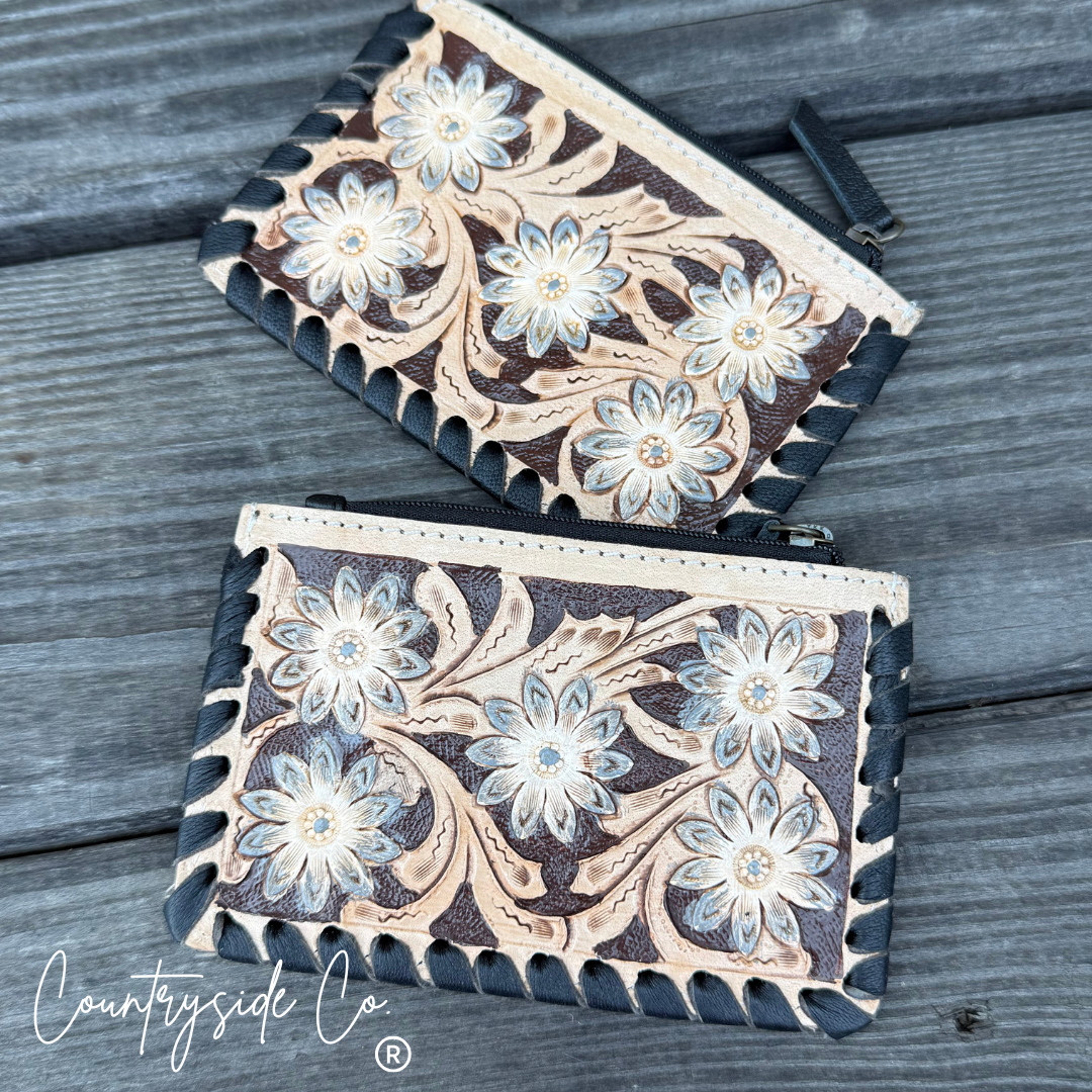 Stella Tooled Leather Zipper Wallet