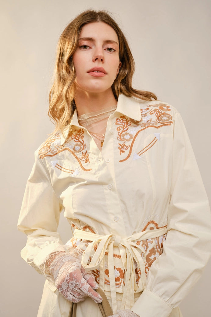 Embroidered Poplin Yoke Shirt