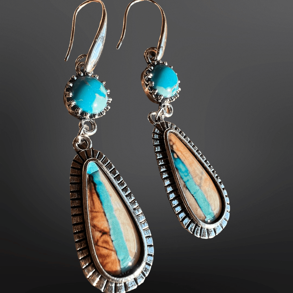 Faux Turquoise Ribbon Cut Earrings - The Farmstead Workshop