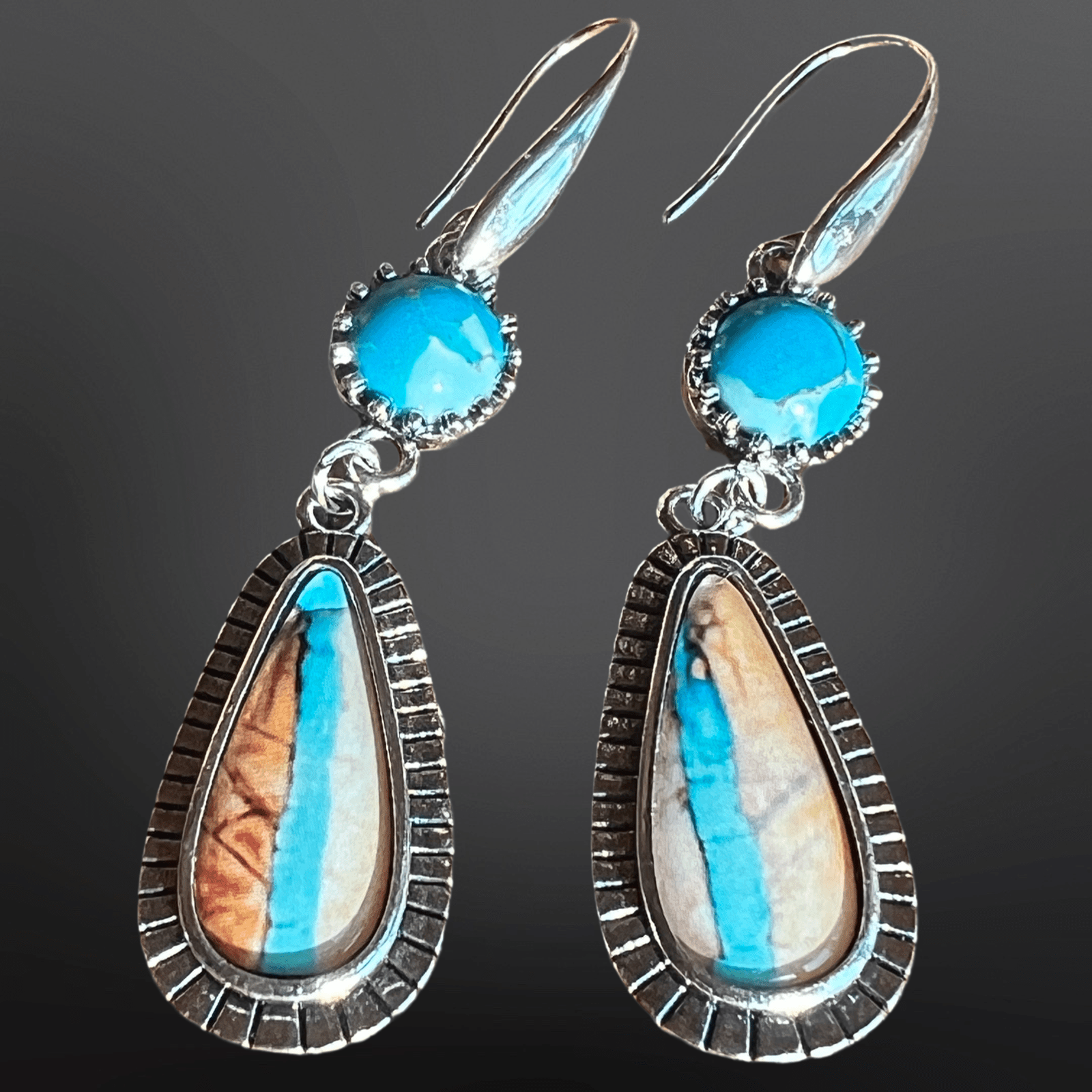 Faux Turquoise Ribbon Cut Earrings - The Farmstead Workshop