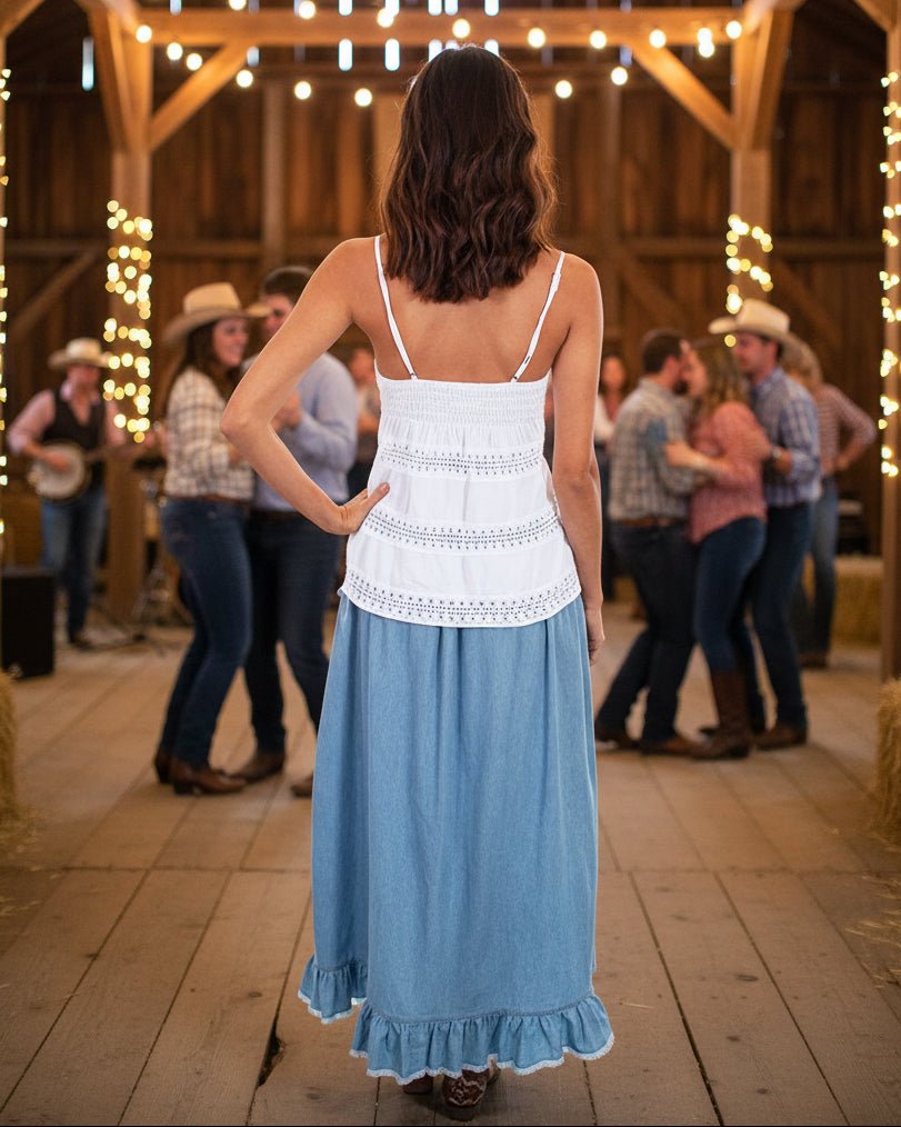 Hi/lo ruffled denim skirt - The Farmstead Workshop